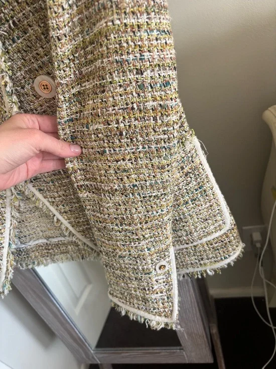 Veronica Beard Multi-Tone Tweed Double-Breasted Blazer with Cream Trim - Picture 5 of 6